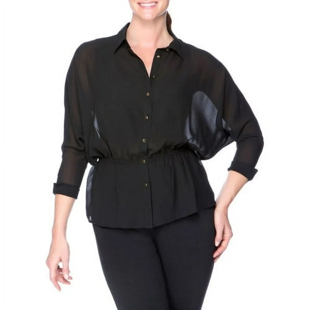 Miss Tina by Tina Knowles-Colorblock Dolman Blouse-Women's Size: XL-Color: Black